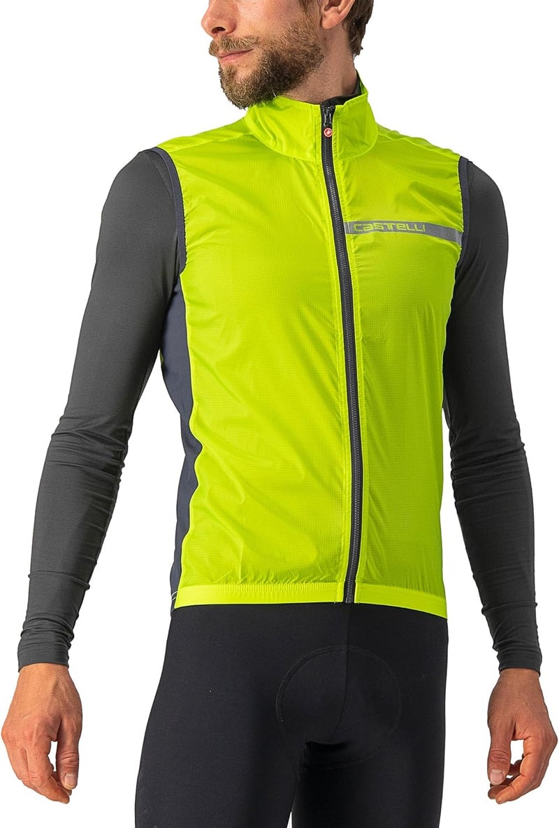 Castelli Men's Squadra Stretch Vest, Windproof Full Lenth Zip Shell with High Collar for Road and Gravel Biking I Cycling - Electric Lime/Dark Gray - Large - Image 1